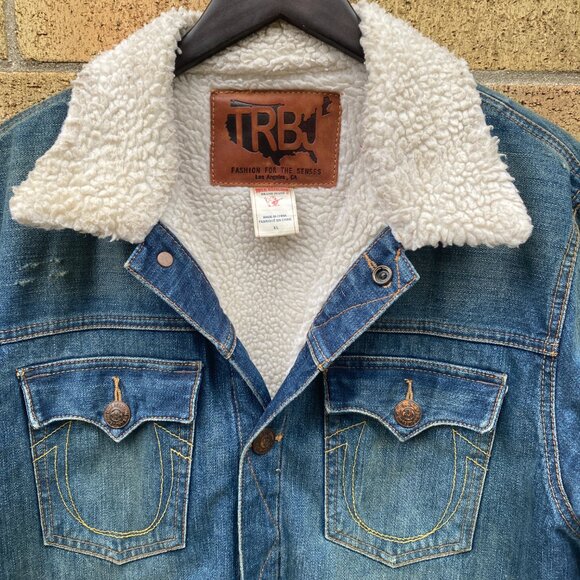 Vintage True Religion DALTRY Sherpa Denim Jacket XL Blue - Picture 5 of 10